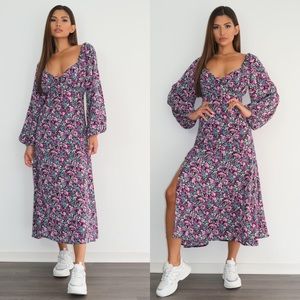 Missguided Lilac Floral Milkmaid Skater Midi Dress